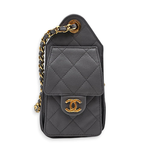 C25 Mini Grey Shoulder Bag in Caviar Leather Gold hardware CL2606-22066 3