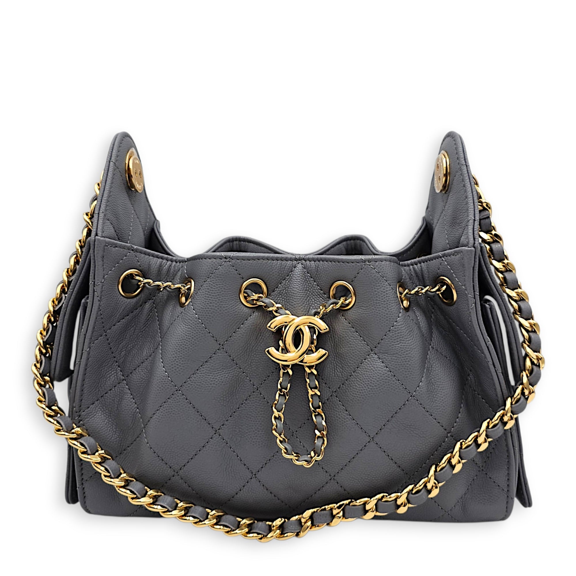 C25 Mini Grey Shoulder Bag in Caviar Leather Gold hardware CL2606-22066 7