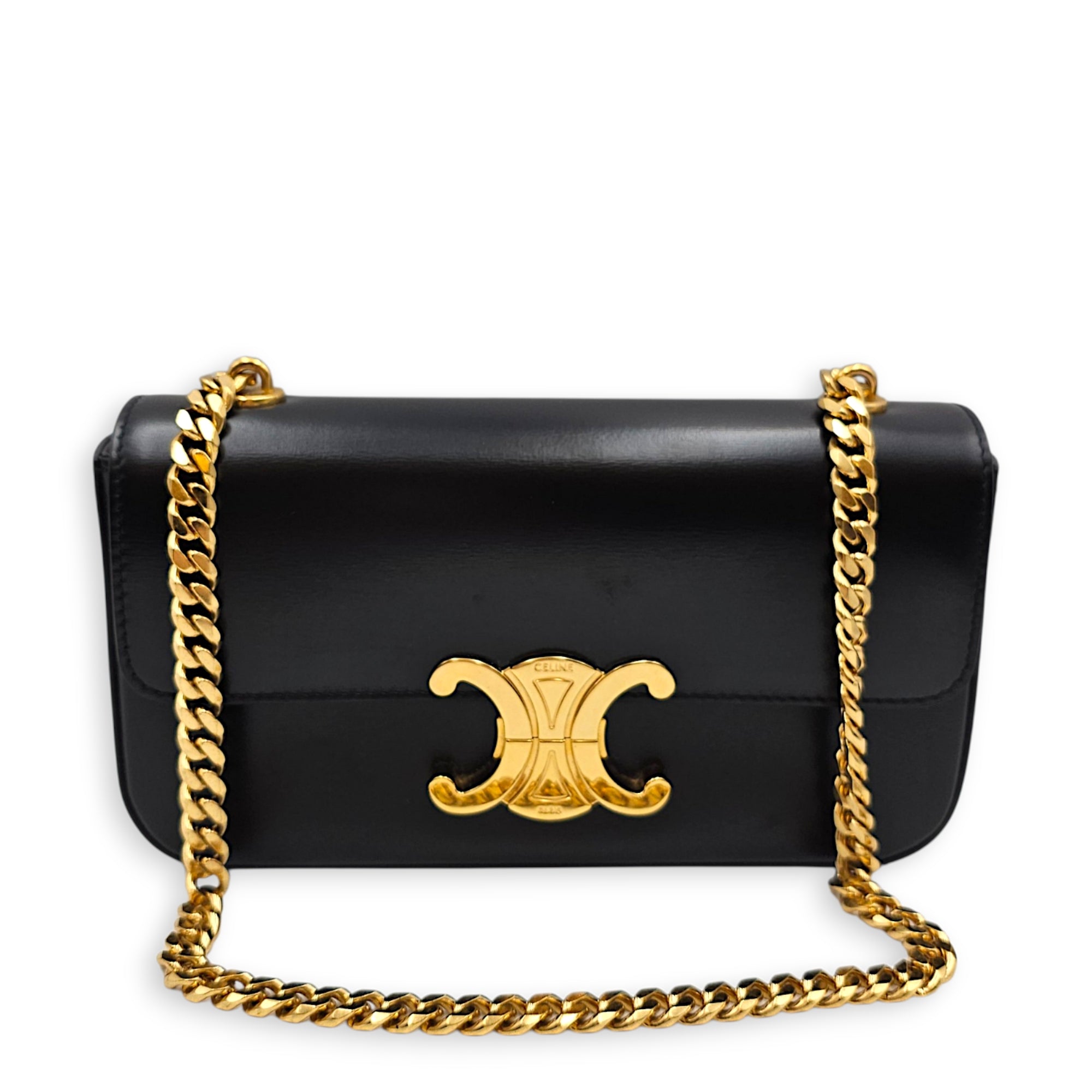Triomphe Black Shoulder Bag in Box Calfskin Gold hardware
