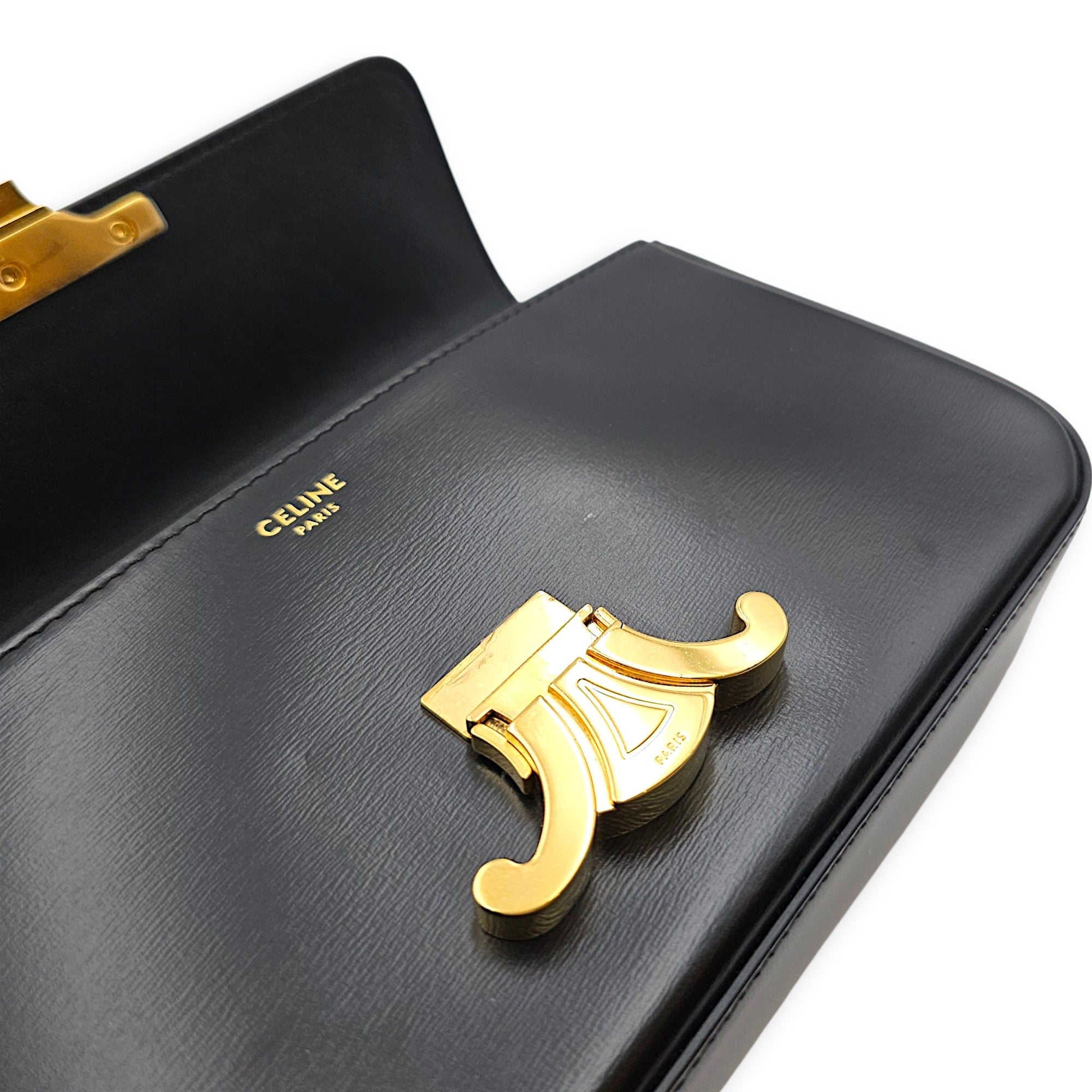 Triomphe Black Shoulder Bag in Box Calfskin Gold hardware CL2606-22067 9