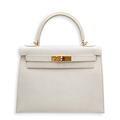 Sellier Kelly 28 Blanc in Epsom Gold hardware CL2606-22086 1