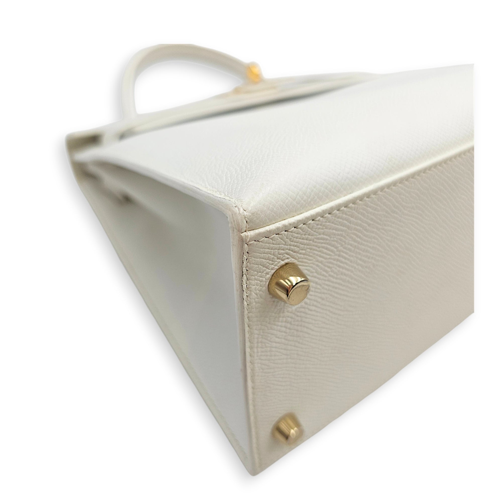 Sellier Kelly 28 Blanc in Epsom Gold hardware CL2606-22086 10
