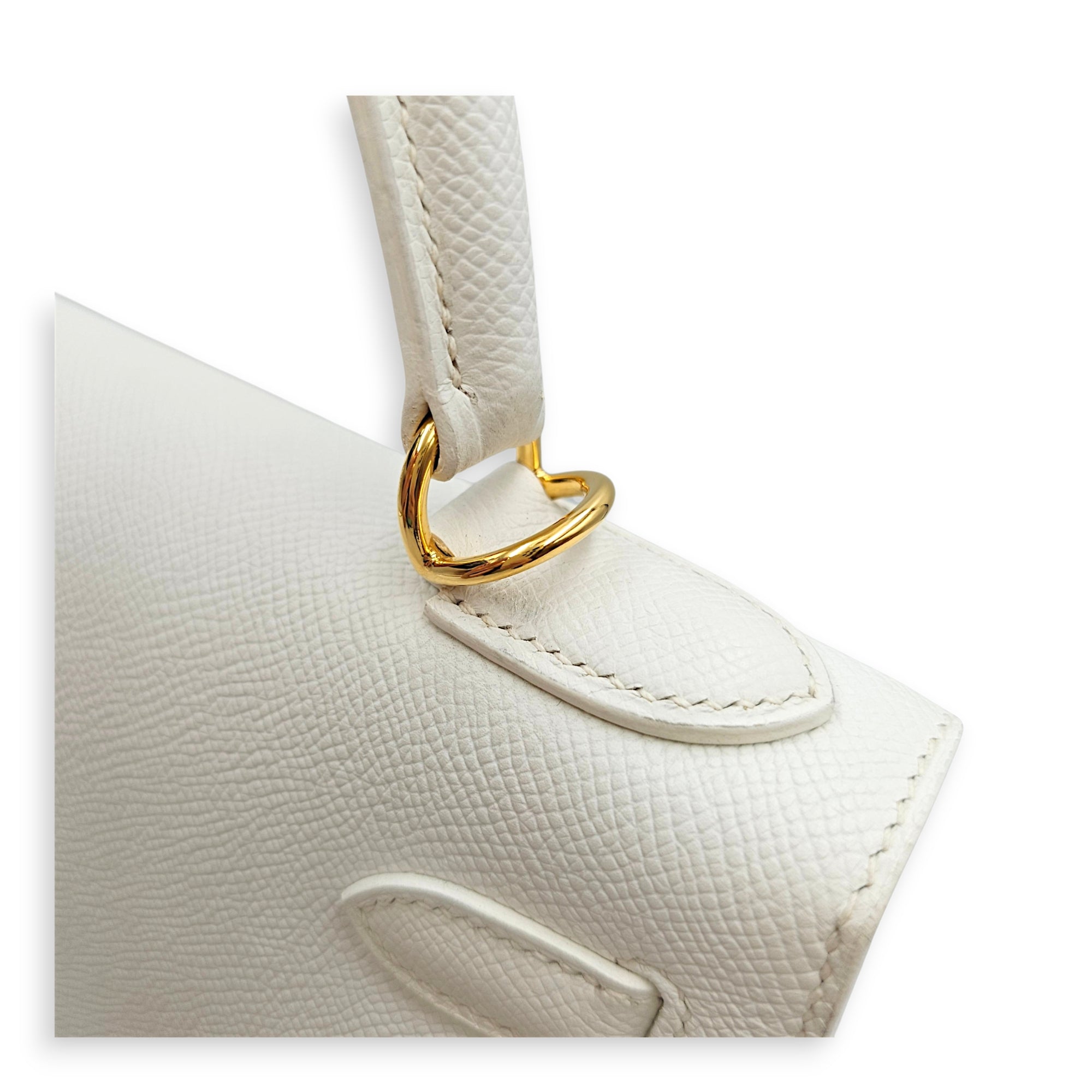 Sellier Kelly 28 Blanc in Epsom Gold hardware CL2606-22086 13