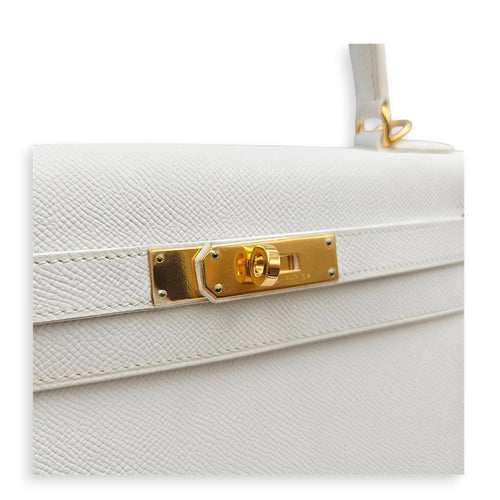 Sellier Kelly 28 Blanc in Epsom Gold hardware CL2606-22086 15