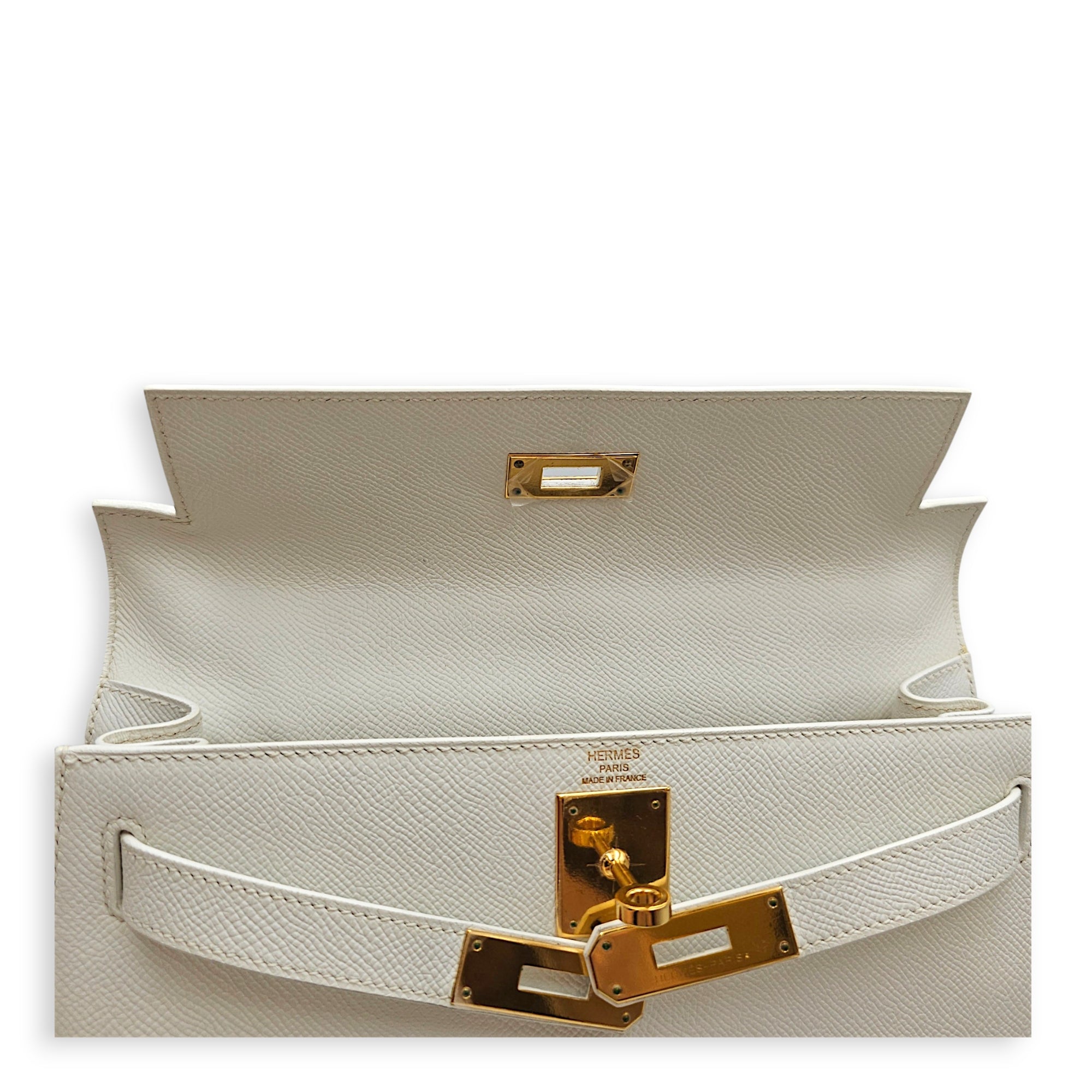 Sellier Kelly 28 Blanc in Epsom Gold hardware CL2606-22086 16