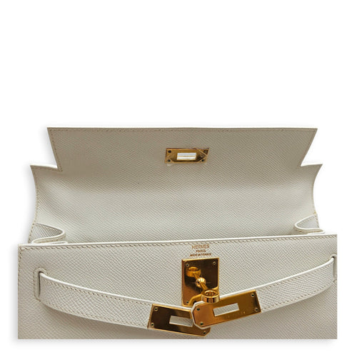Sellier Kelly 28 Blanc in Epsom Gold hardware CL2606-22086 16