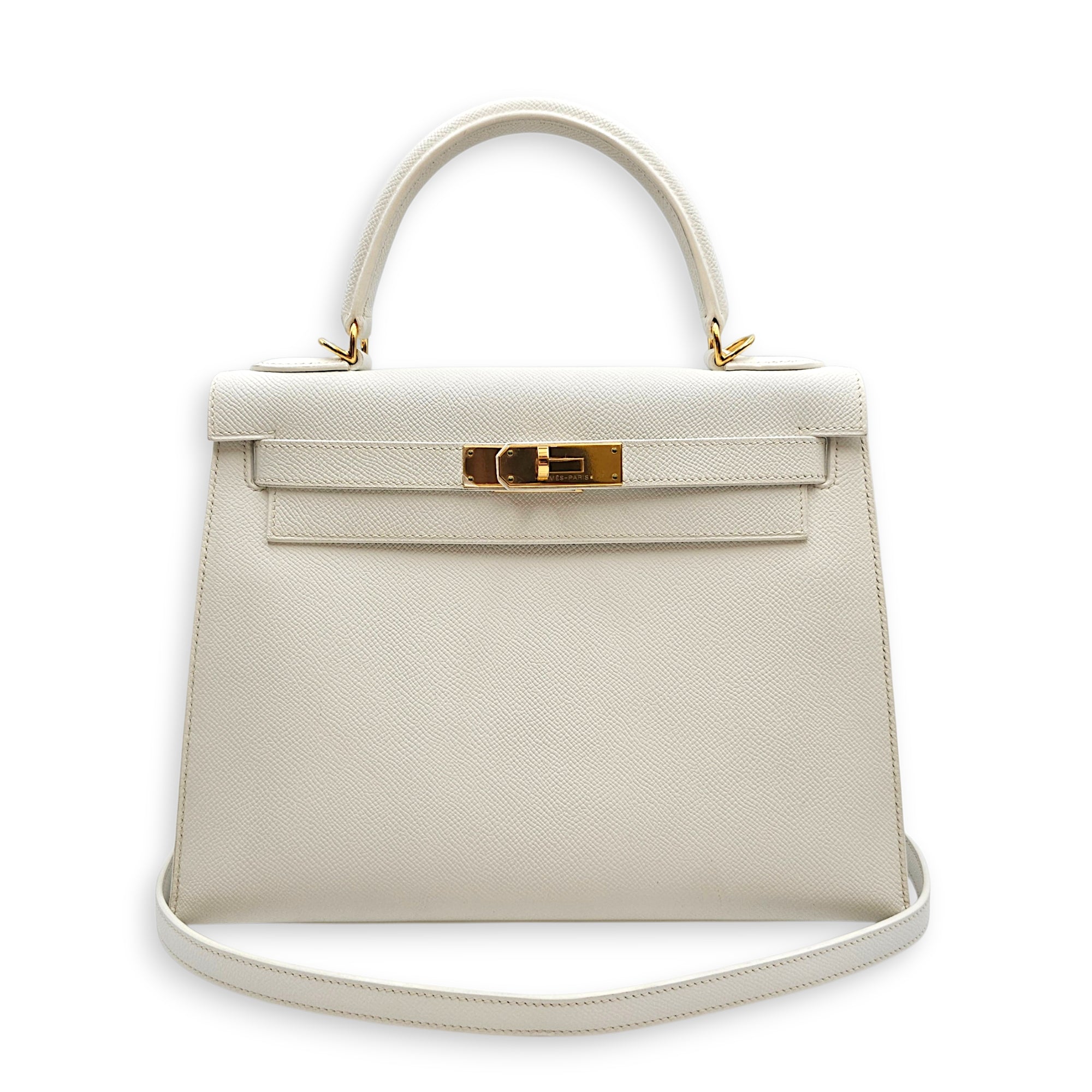 Sellier Kelly 28 Blanc in Epsom Gold hardware CL2606-22086 19