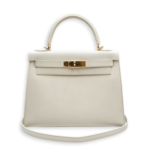 Sellier Kelly 28 Blanc in Epsom Gold hardware CL2606-22086 19