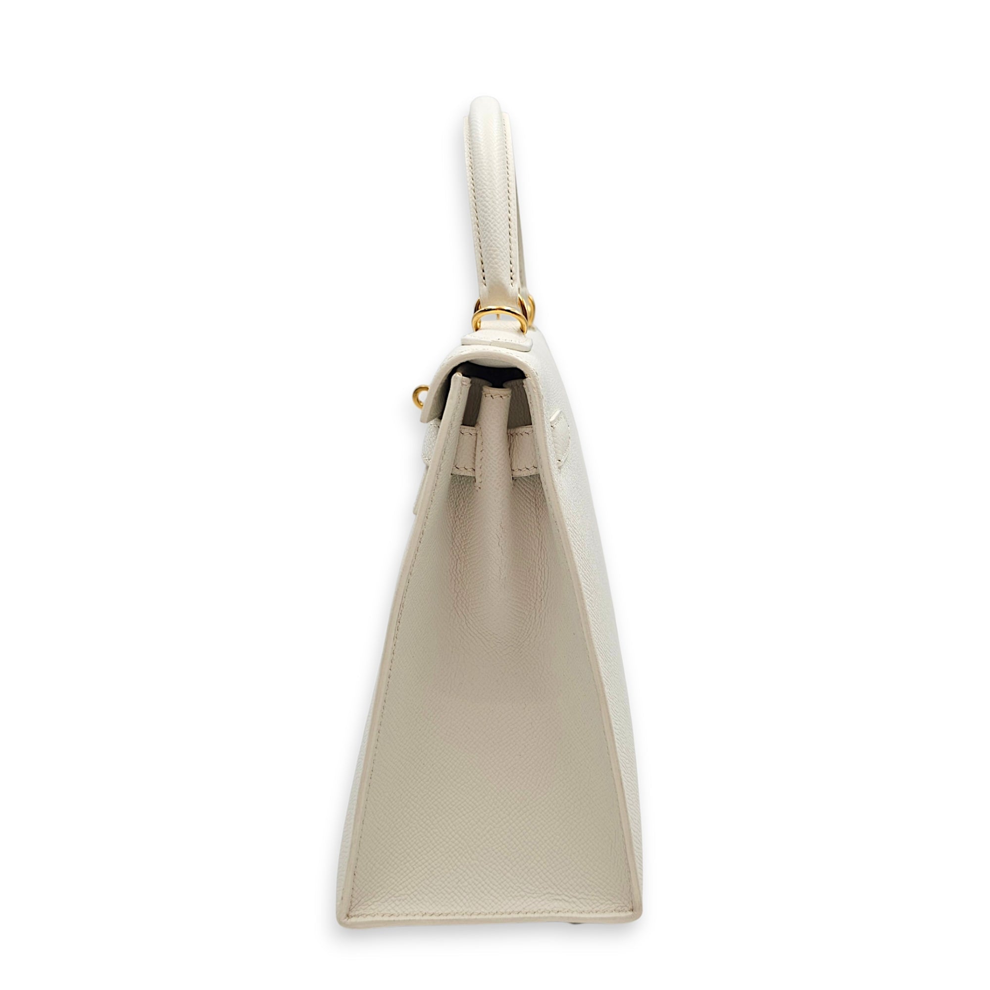 Sellier Kelly 28 Blanc in Epsom Gold hardware CL2606-22086 4