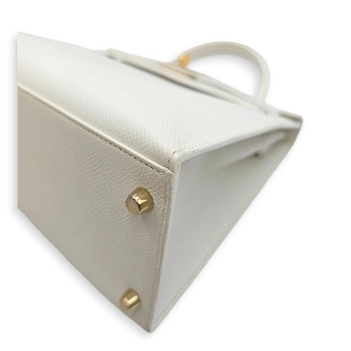 Sellier Kelly 28 Blanc in Epsom Gold hardware CL2606-22086 9