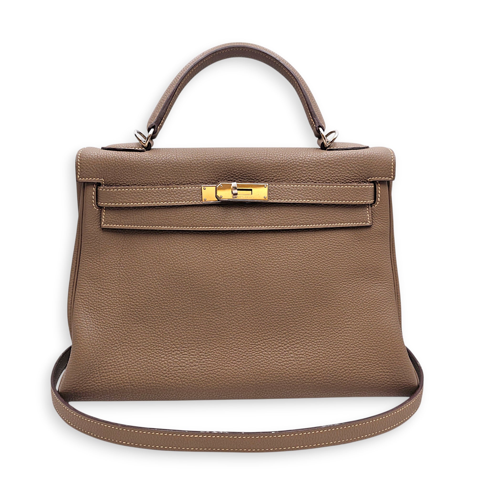 Kelly 32 Etoupe in Togo Palladium hardware