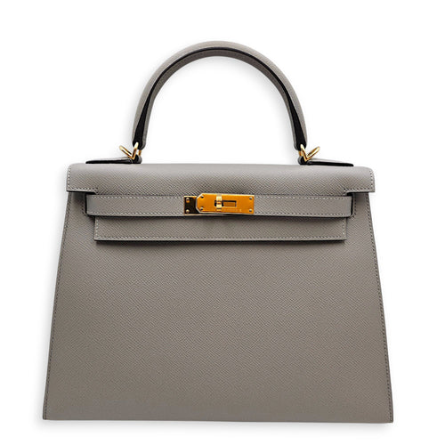 Sellier Kelly 28 Gris Mouette in Epsom Gold hardware CL2606-22092 1