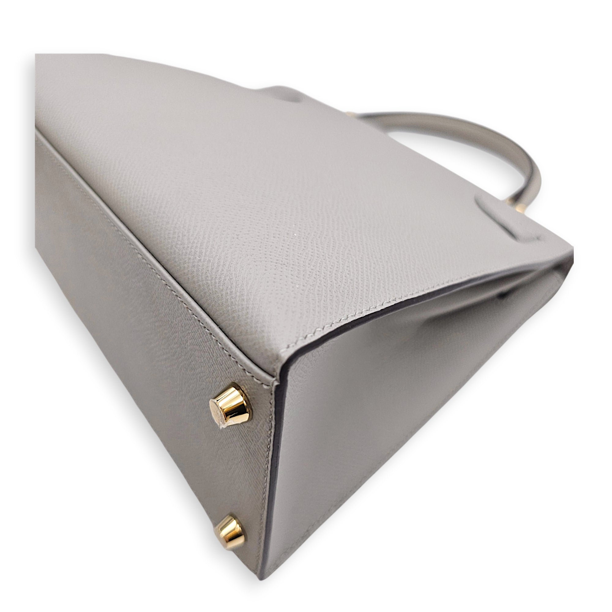 Sellier Kelly 28 Gris Mouette in Epsom Gold hardware CL2606-22092 10