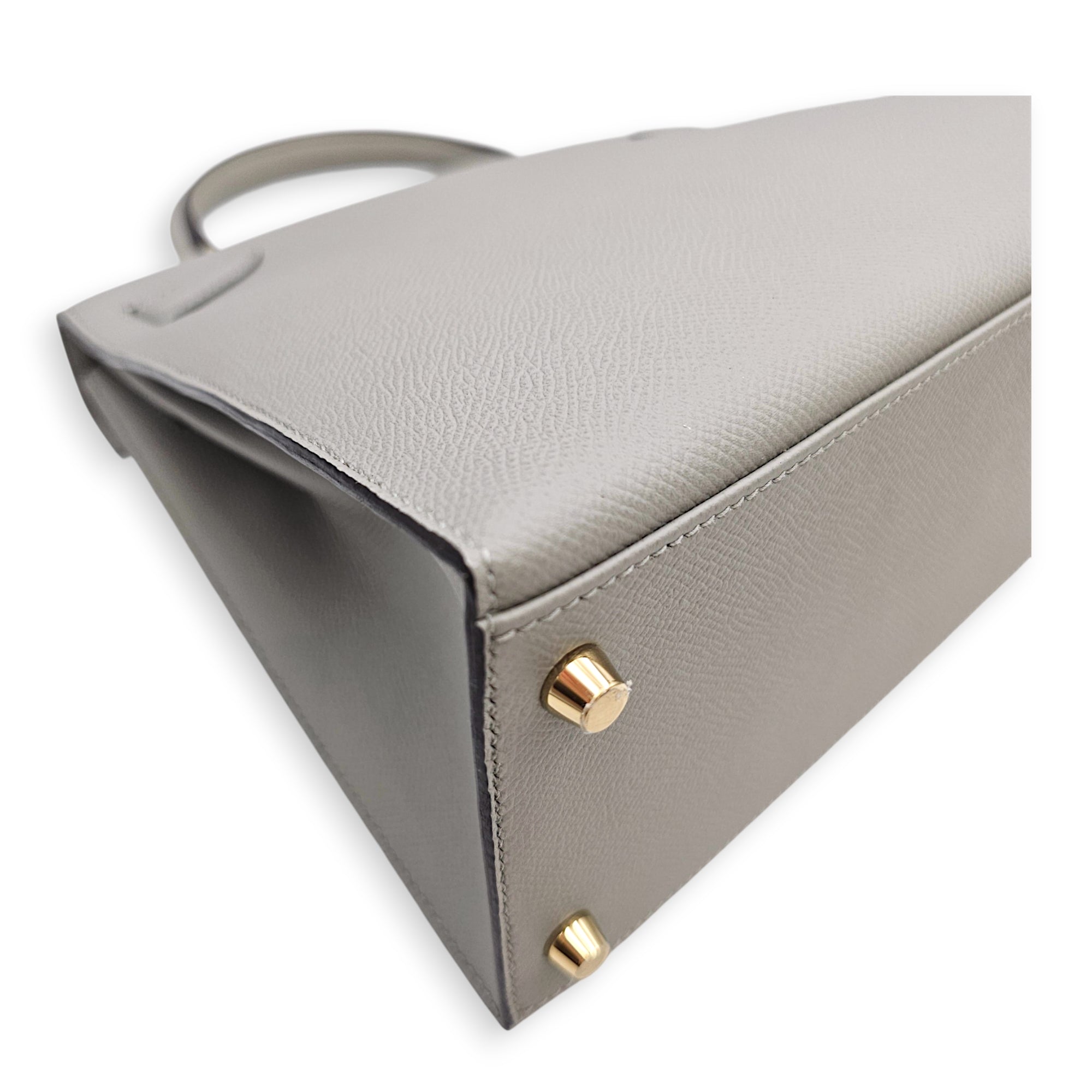 Sellier Kelly 28 Gris Mouette in Epsom Gold hardware CL2606-22092 11