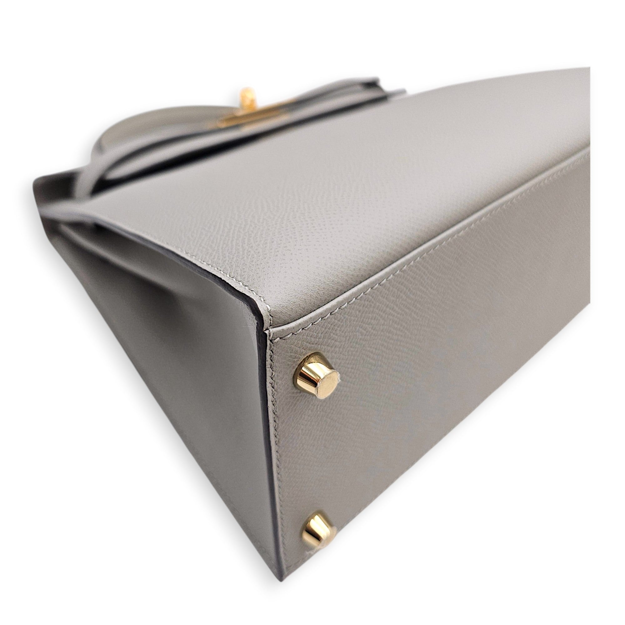 Sellier Kelly 28 Gris Mouette in Epsom Gold hardware CL2606-22092 12