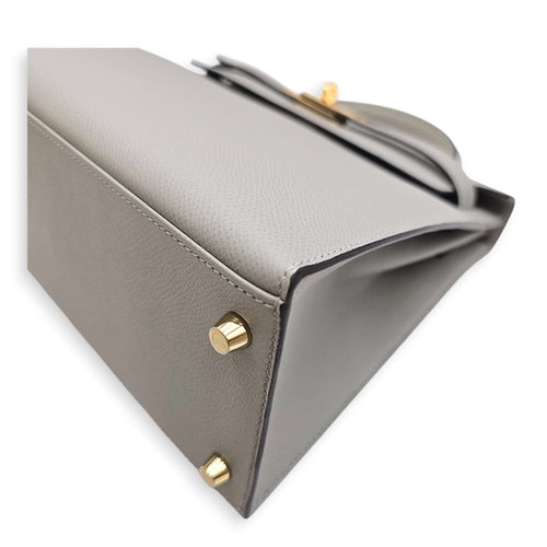 Sellier Kelly 28 Gris Mouette in Epsom Gold hardware CL2606-22092 13