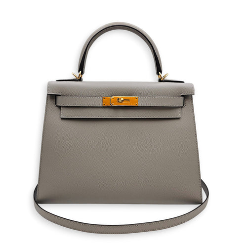 Sellier Kelly 28 Gris Mouette in Epsom Gold hardware CL2606-22092 17