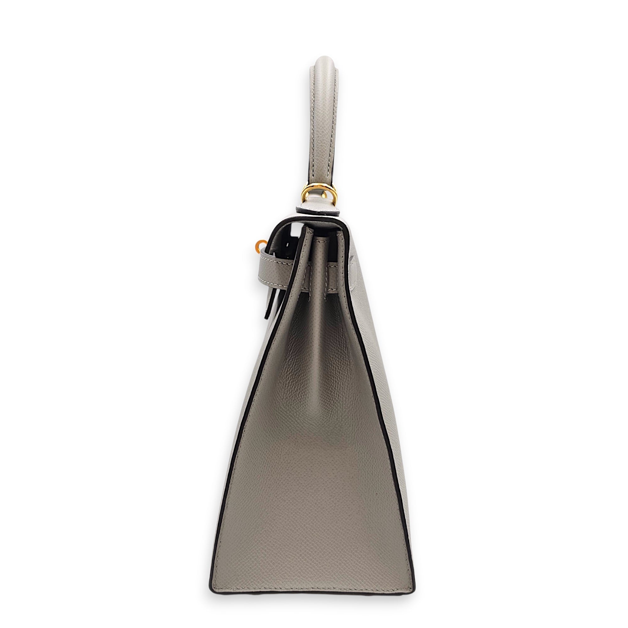 Sellier Kelly 28 Gris Mouette in Epsom Gold hardware CL2606-22092 3