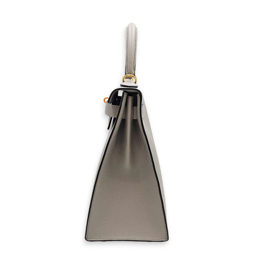 Sellier Kelly 28 Gris Mouette in Epsom Gold hardware CL2606-22092 3