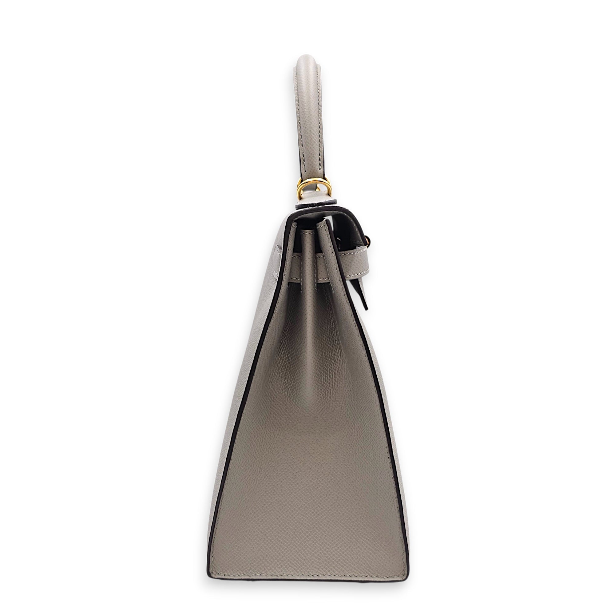 Sellier Kelly 28 Gris Mouette in Epsom Gold hardware CL2606-22092 4