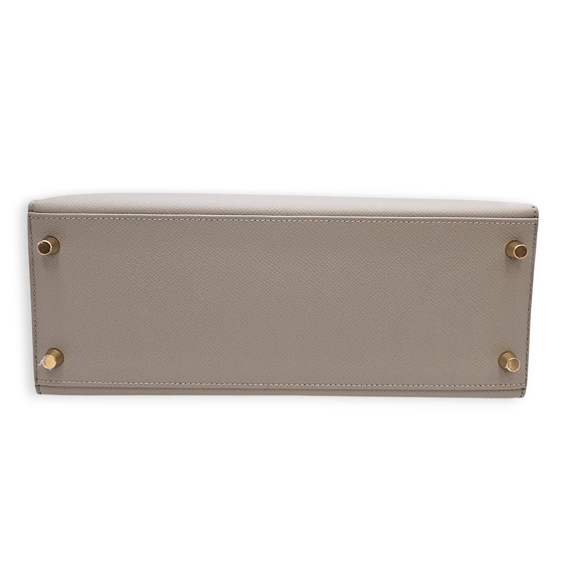 Sellier Kelly 28 Gris Mouette in Epsom Gold hardware CL2606-22092 5