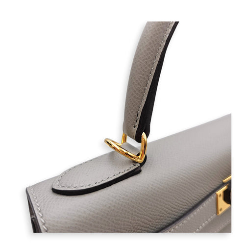 Sellier Kelly 28 Gris Mouette in Epsom Gold hardware CL2606-22092 8