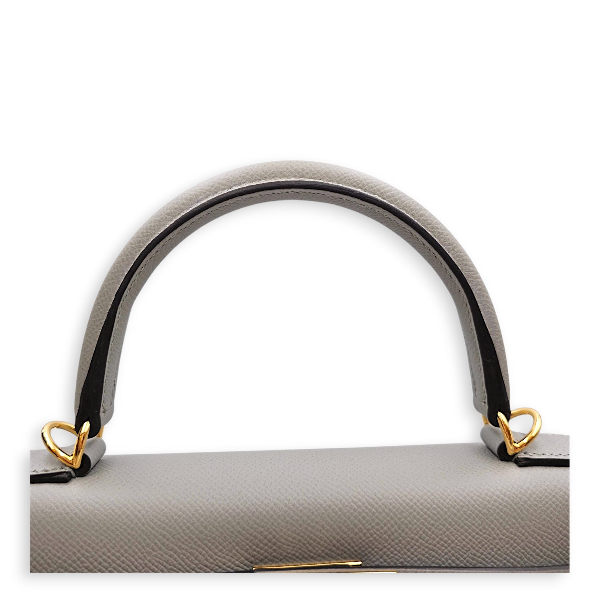 Sellier Kelly 28 Gris Mouette in Epsom Gold hardware CL2606-22092 9