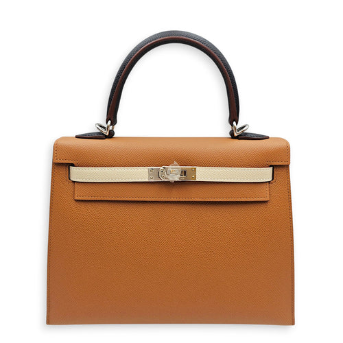 Tricolore Sellier Kelly 25 Gold/Craie/Noir/Blue Sapphire in Epsom Palladium hardware CL2606-22097 1