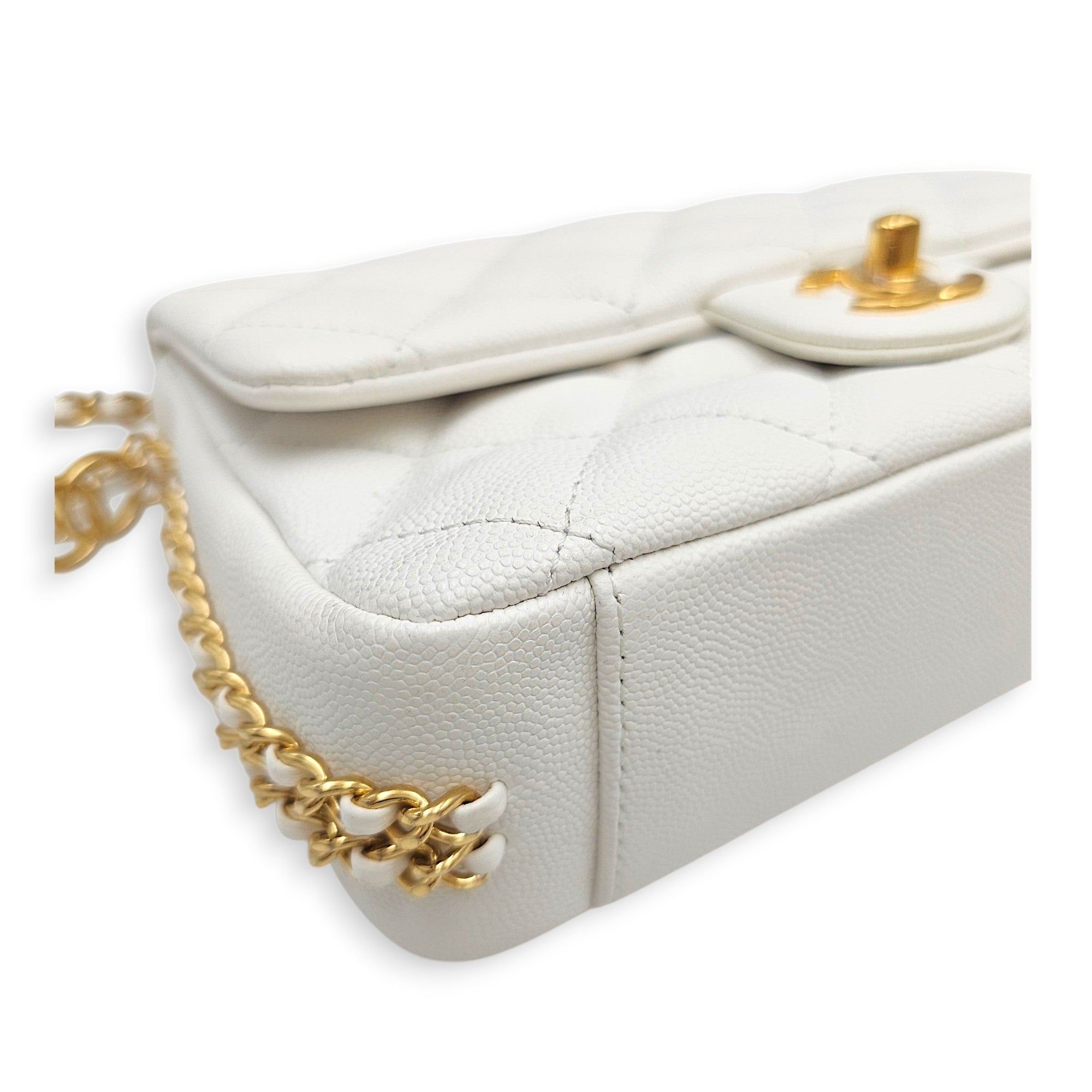 CC You Flap White Shoulder Bag in Caviar Leather Gold hardware CL2606-22100 10