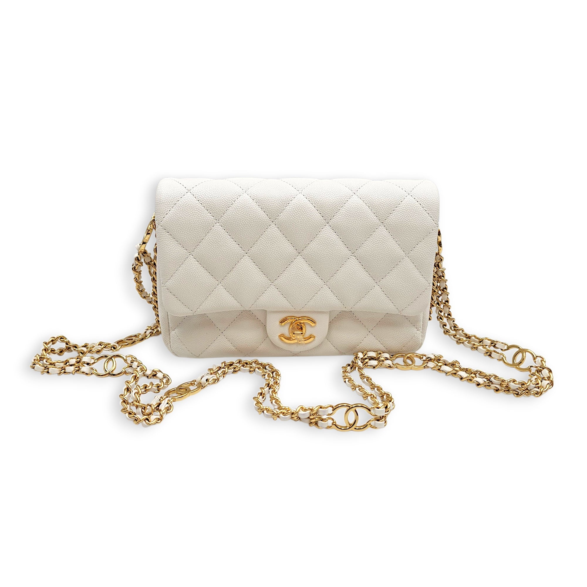 CC You Flap White Shoulder Bag in Caviar Leather Gold hardware CL2606-22100 14