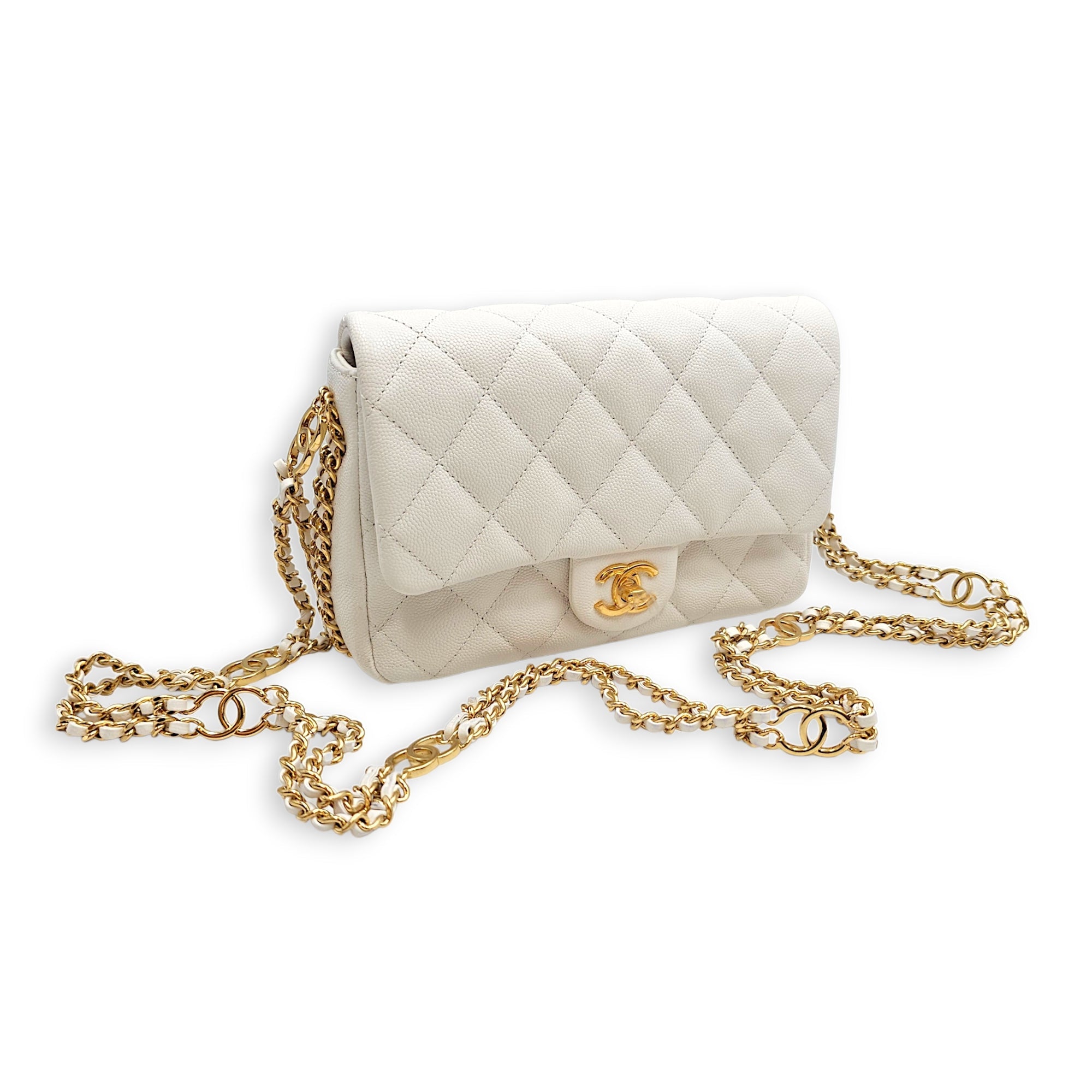 CC You Flap White Shoulder Bag in Caviar Leather Gold hardware CL2606-22100 15