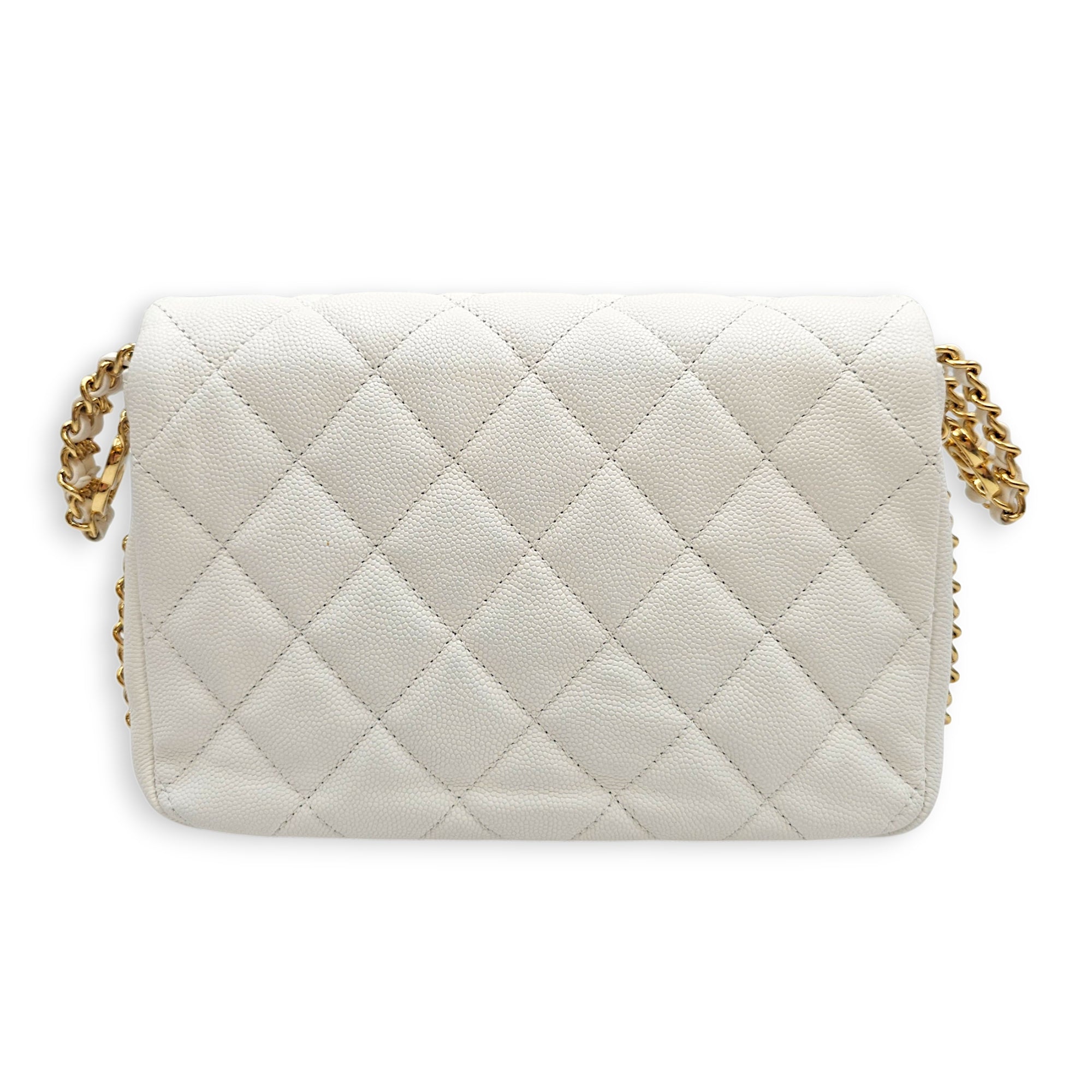 CC You Flap White Shoulder Bag in Caviar Leather Gold hardware CL2606-22100 2