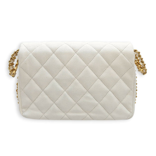 CC You Flap White Shoulder Bag in Caviar Leather Gold hardware CL2606-22100 2