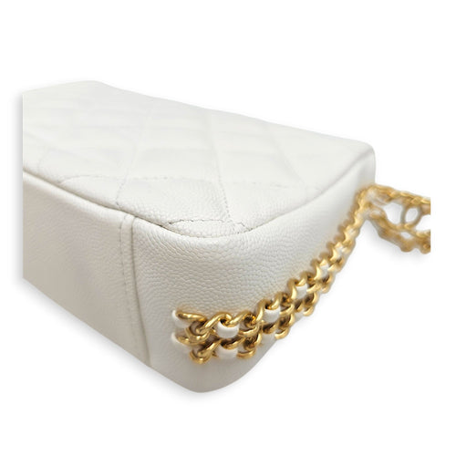 CC You Flap White Shoulder Bag in Caviar Leather Gold hardware CL2606-22100 7