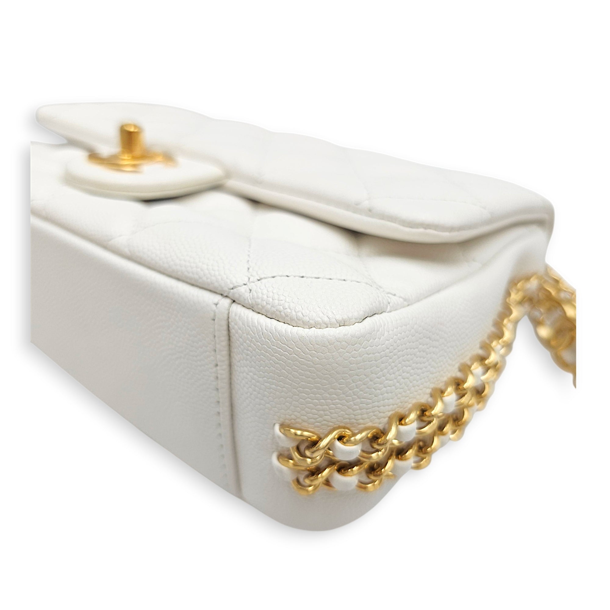 CC You Flap White Shoulder Bag in Caviar Leather Gold hardware CL2606-22100 9