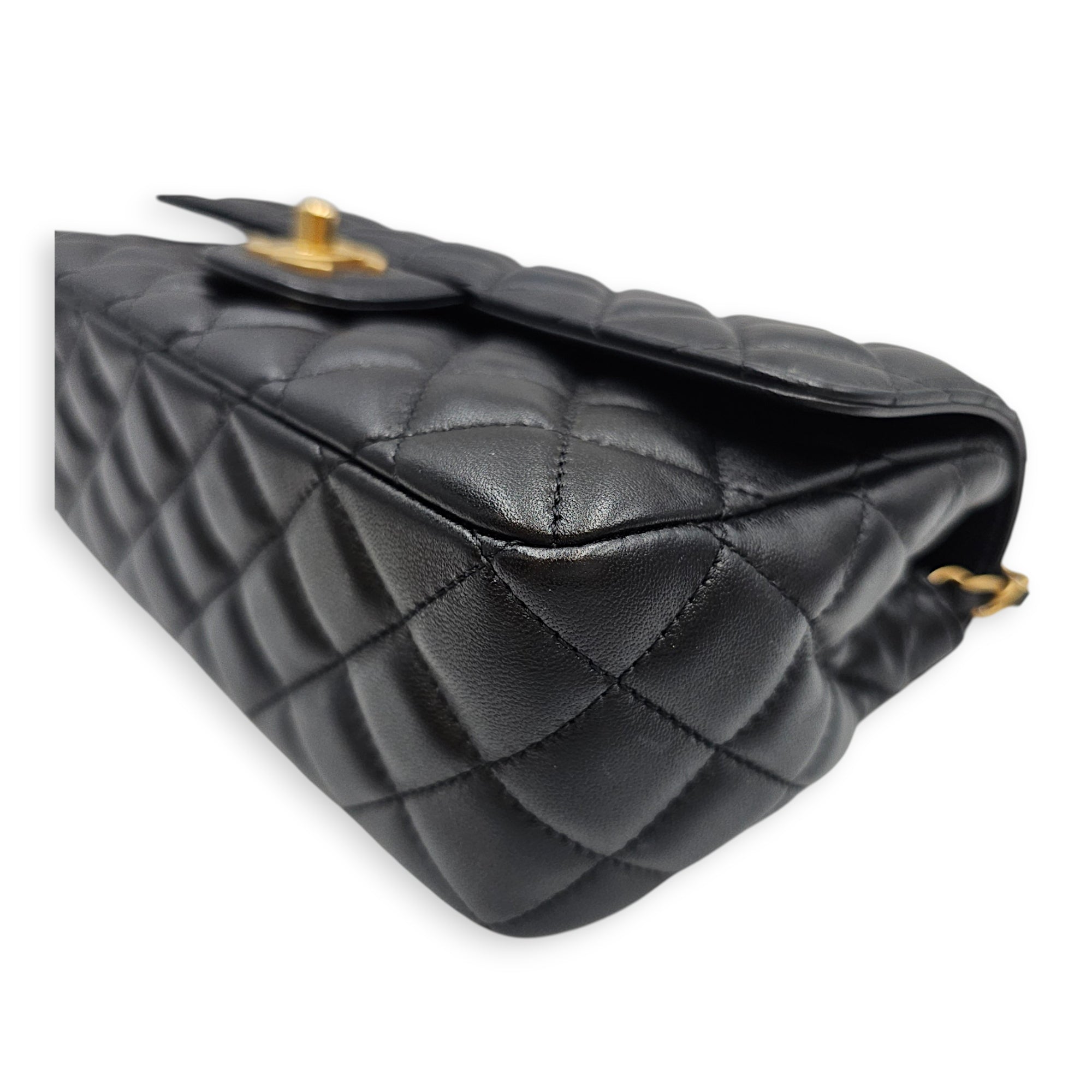 Quilted Flap Bag Small Black Top Handle Bag in Lambskin Gold hardware CL2606-22117 10