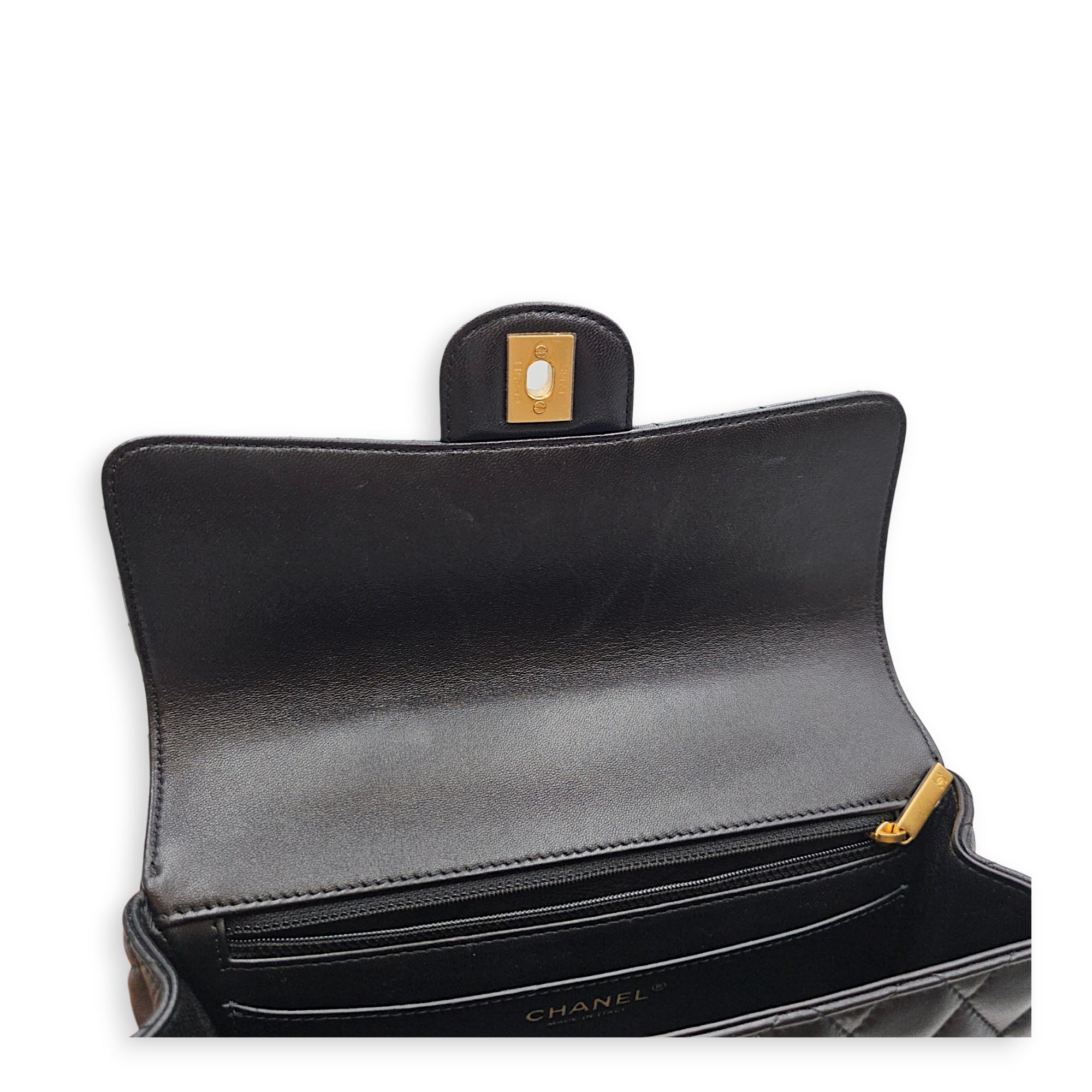 Quilted Flap Bag Small Black Top Handle Bag in Lambskin Gold hardware CL2606-22117 11