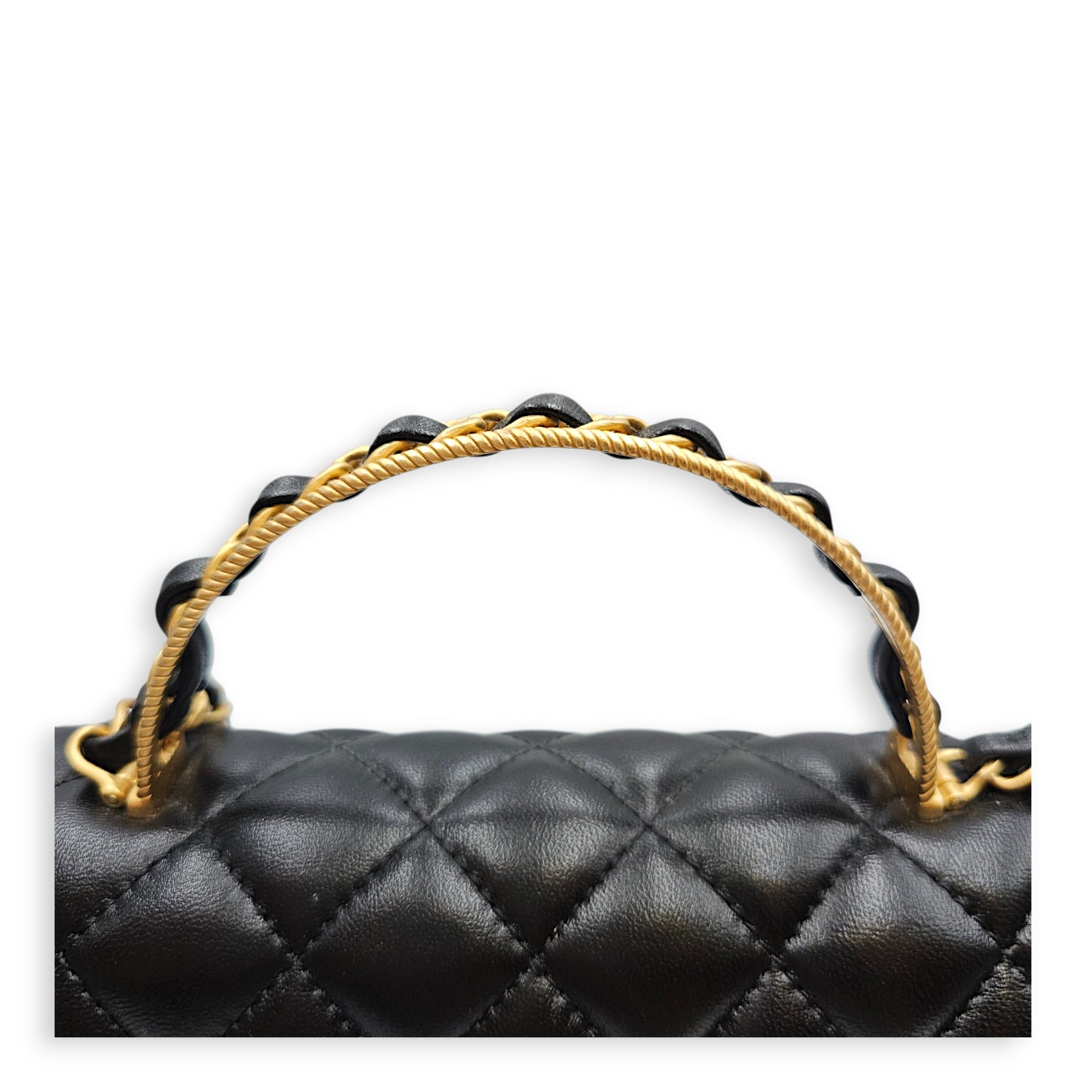 Quilted Flap Bag Small Black Top Handle Bag in Lambskin Gold hardware CL2606-22117 12