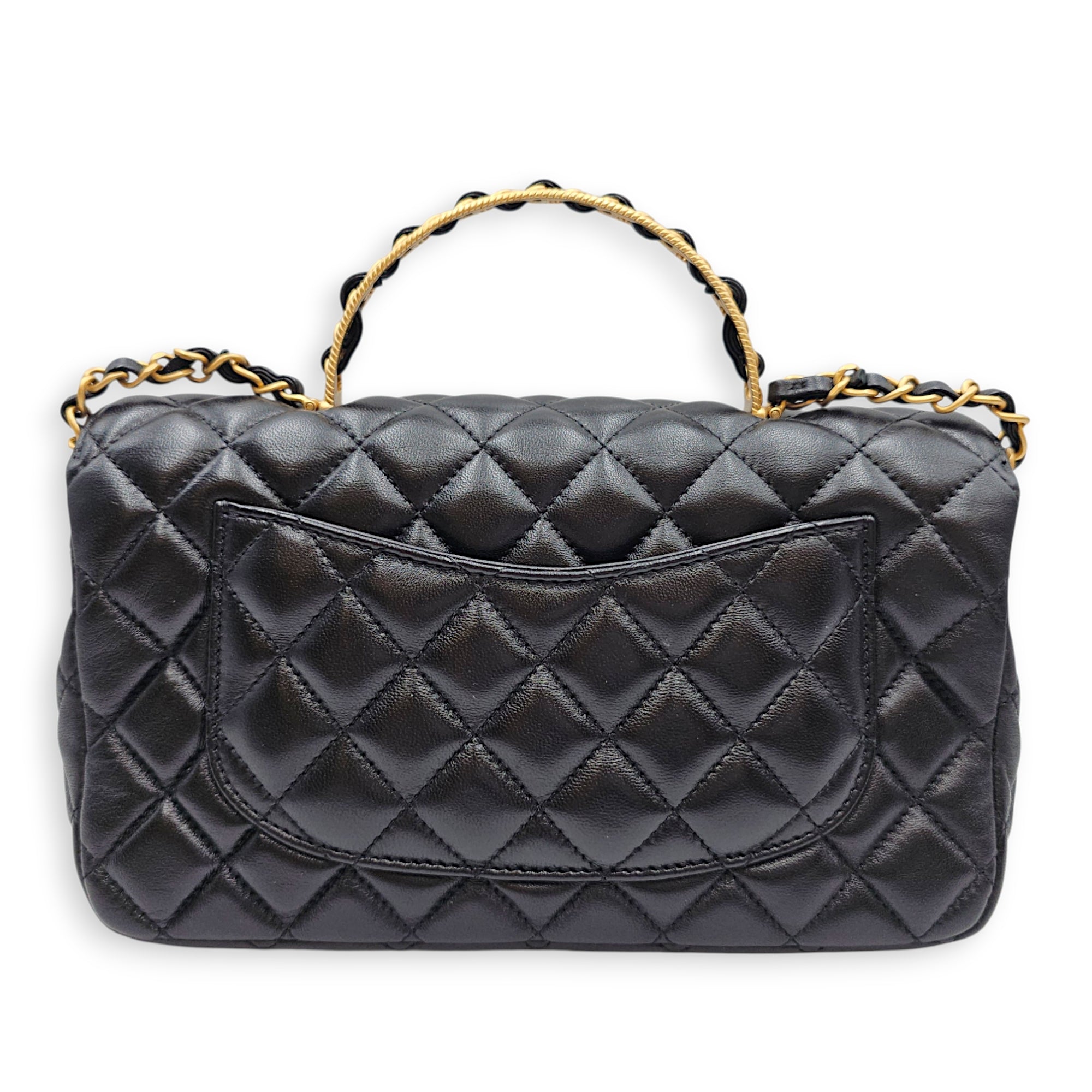 Quilted Flap Bag Small Black Top Handle Bag in Lambskin Gold hardware CL2606-22117 2