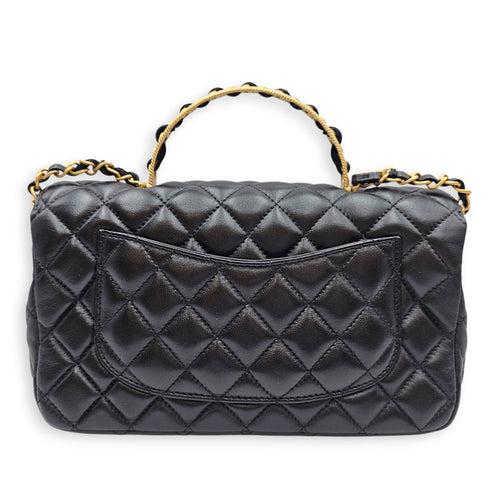 Quilted Flap Bag Small Black Top Handle Bag in Lambskin Gold hardware CL2606-22117 2