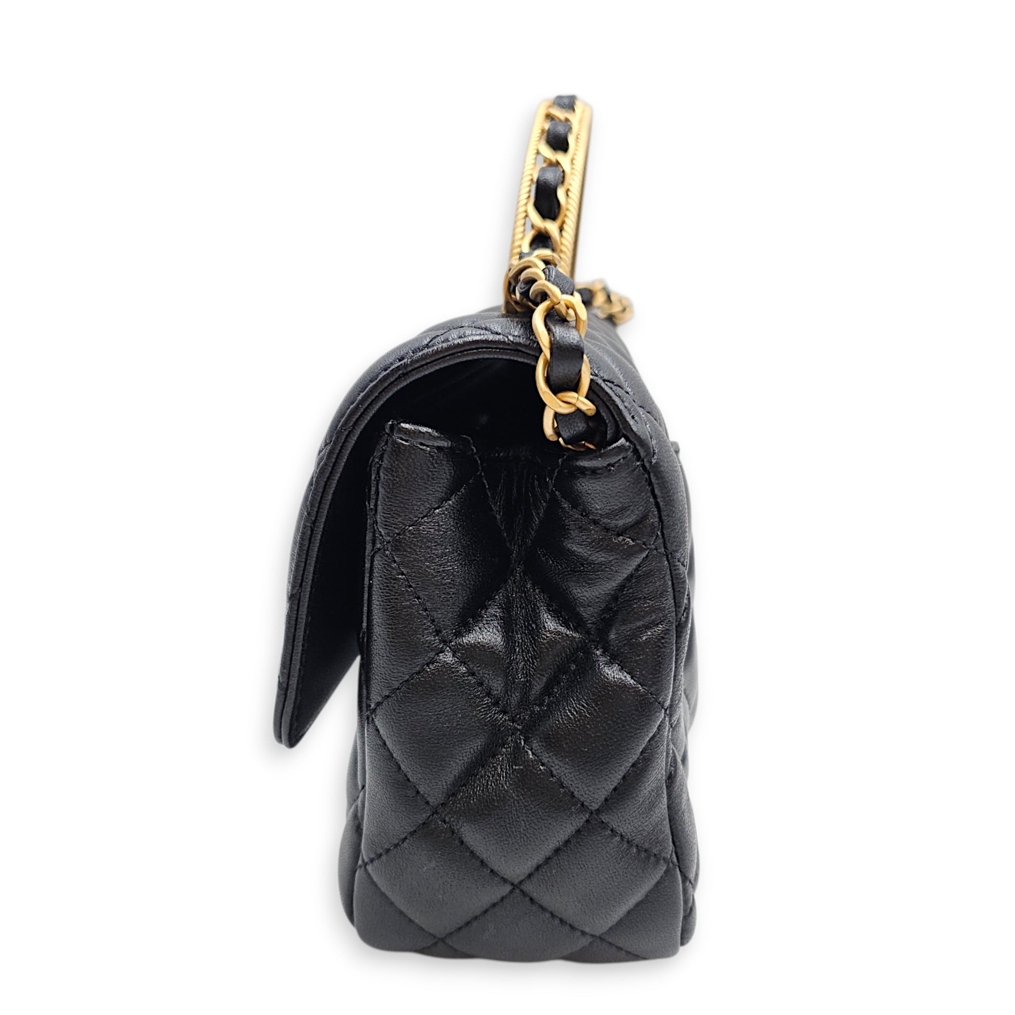 Quilted Flap Bag Small Black Top Handle Bag in Lambskin Gold hardware CL2606-22117 3