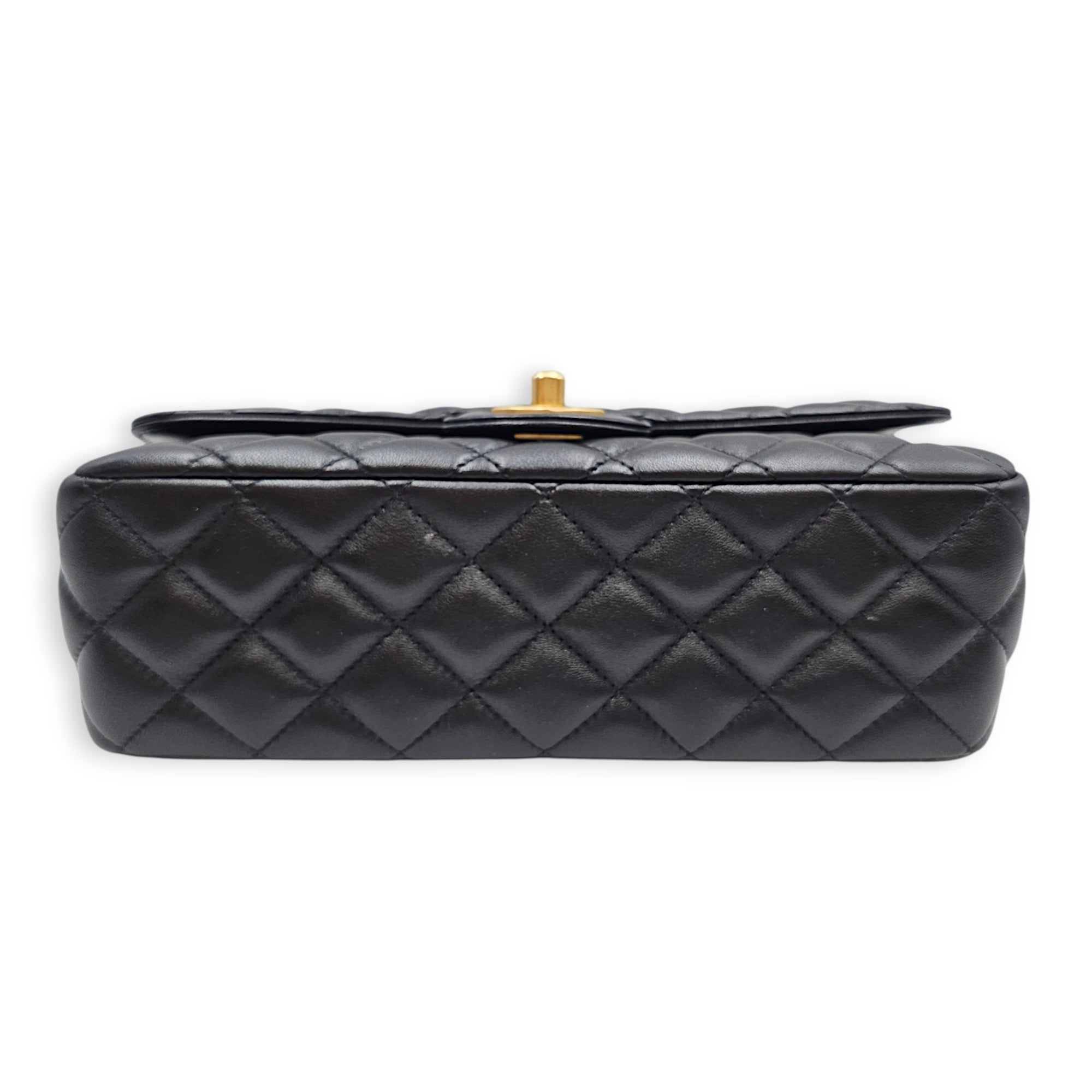 Quilted Flap Bag Small Black Top Handle Bag in Lambskin Gold hardware CL2606-22117 5