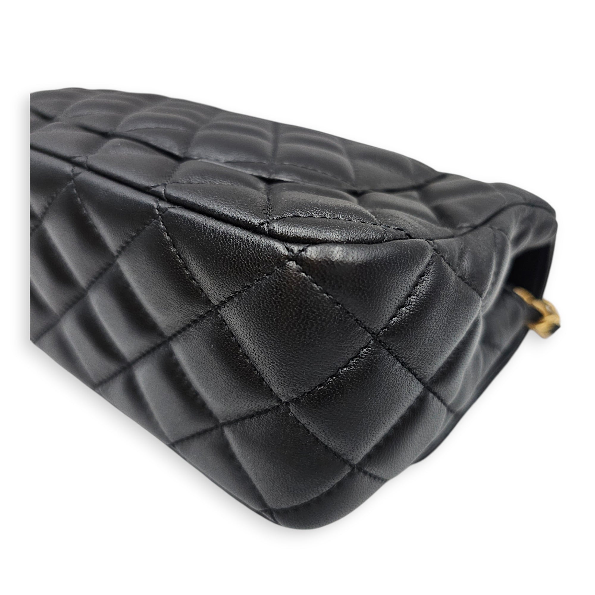 Quilted Flap Bag Small Black Top Handle Bag in Lambskin Gold hardware CL2606-22117 8