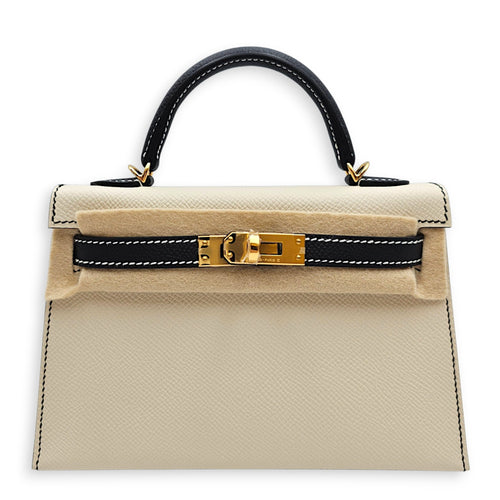 HSS Sellier Kelly 20 Craie/Noir in Epsom Gold hardware CL2606-22121 1