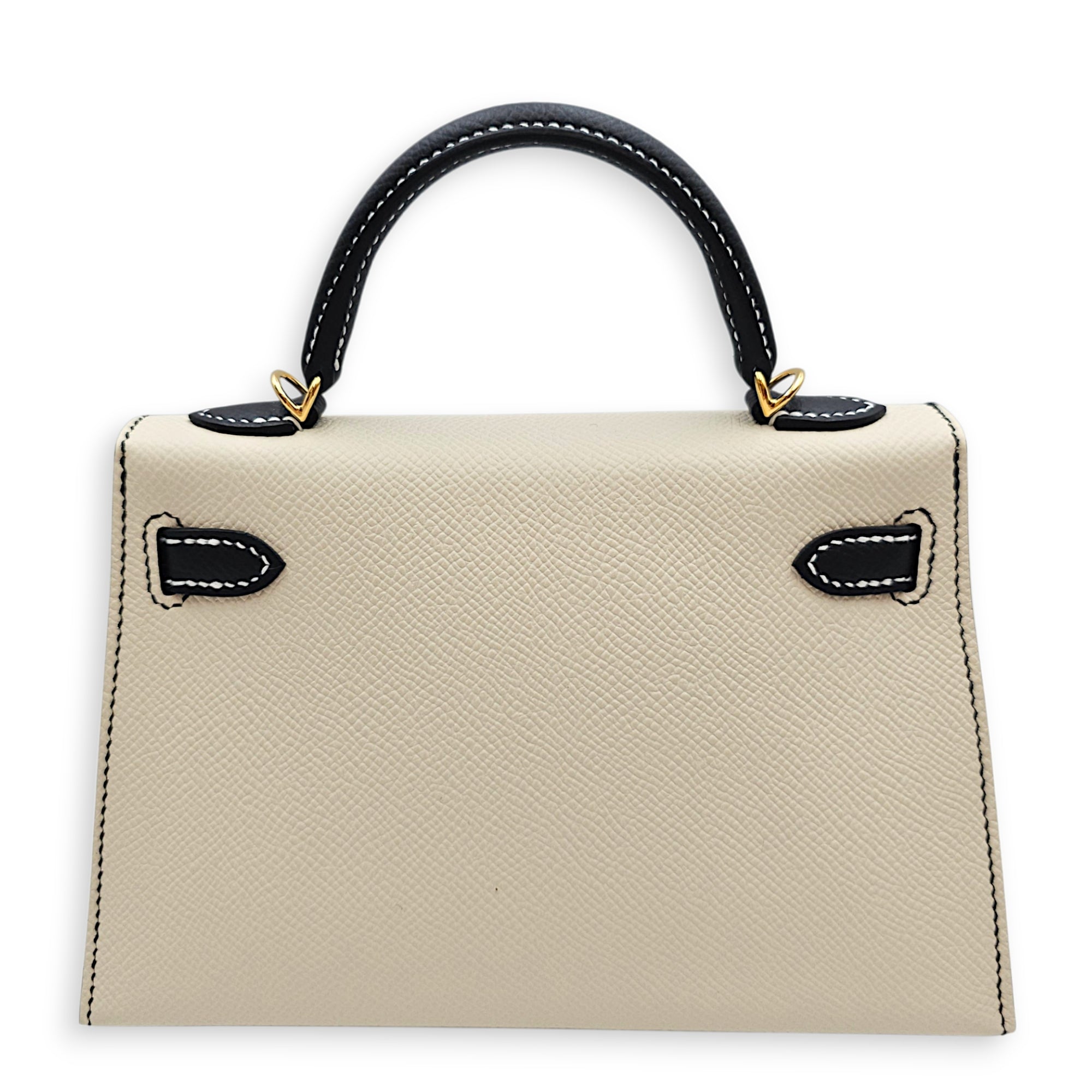 HSS Sellier Kelly 20 Craie/Noir in Epsom Gold hardware CL2606-22121 2
