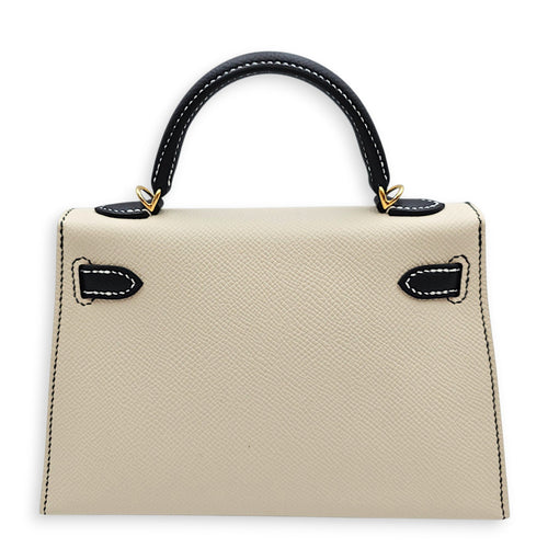 HSS Sellier Kelly 20 Craie/Noir in Epsom Gold hardware CL2606-22121 2