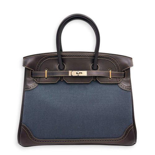 Ghillies Birkin 35 Denim Fonce/Noir in Evercalf/Toile Brushed Palladium hardware CL2606-22143 1