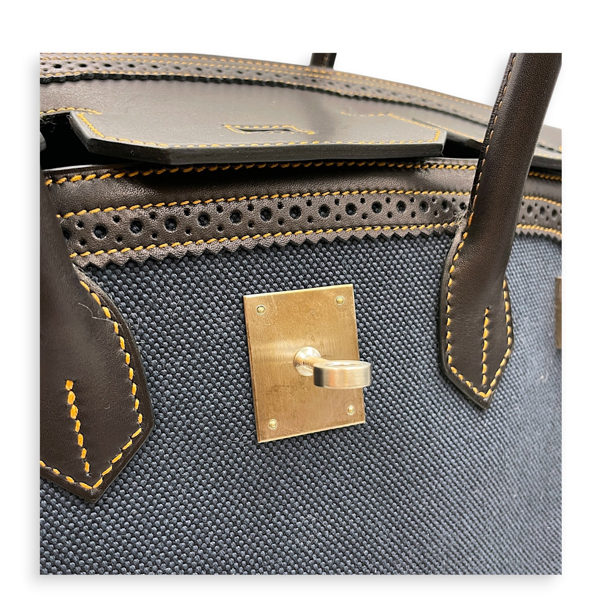 Ghillies Birkin 35 Denim Fonce/Noir in Evercalf/Toile Brushed Palladium hardware CL2606-22143 10