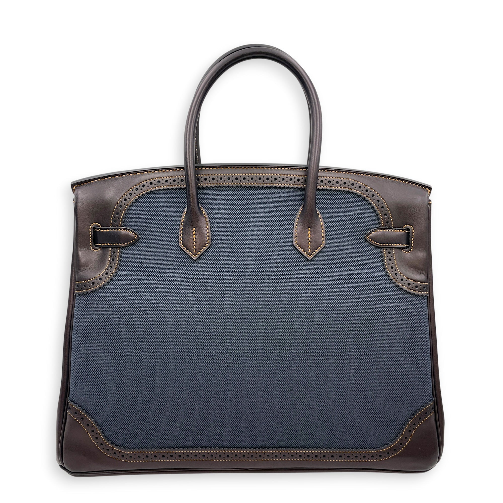 Ghillies Birkin 35 Denim Fonce/Noir in Evercalf/Toile Brushed Palladium hardware CL2606-22143 2
