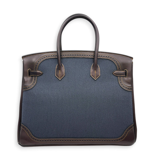 Ghillies Birkin 35 Denim Fonce/Noir in Evercalf/Toile Brushed Palladium hardware CL2606-22143 2
